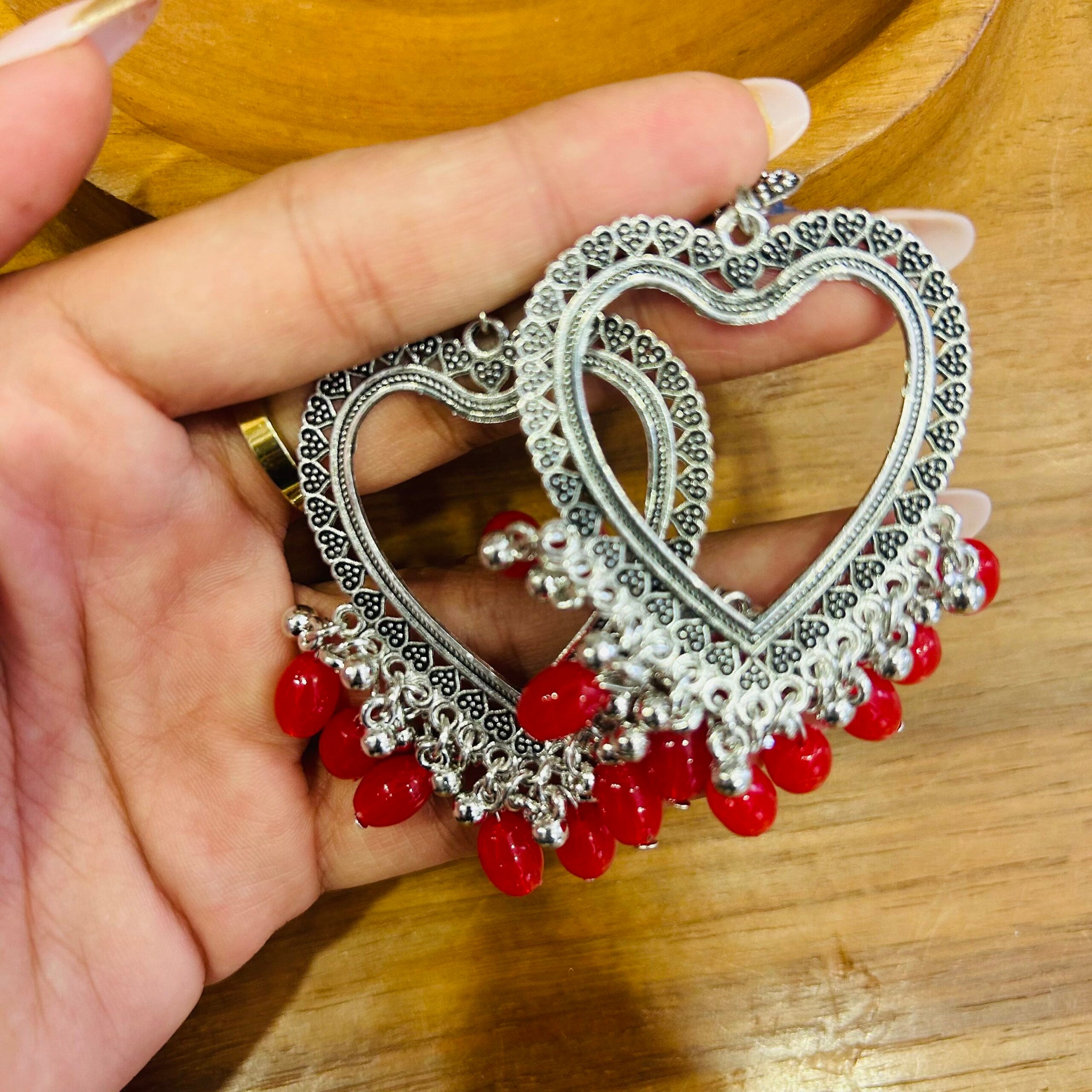 S. Heart Jhumka - Red Beads