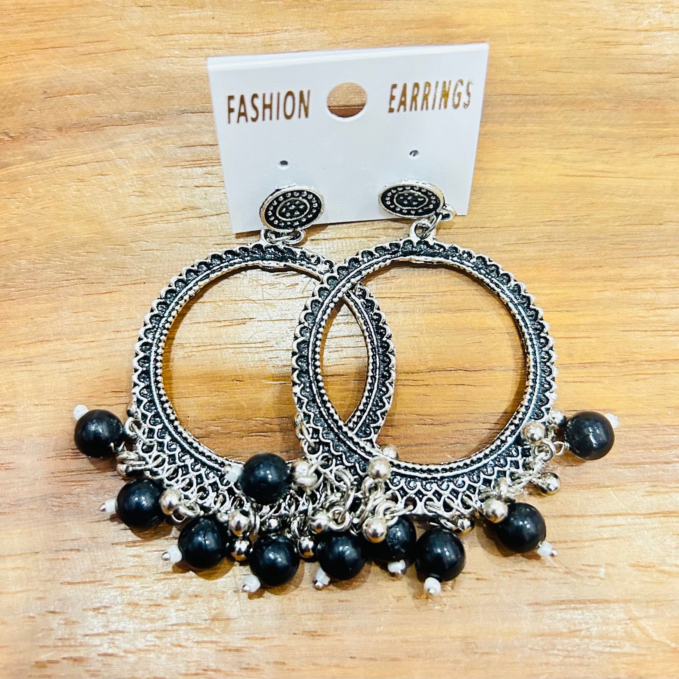 S. Round Jhumka - Black Beads