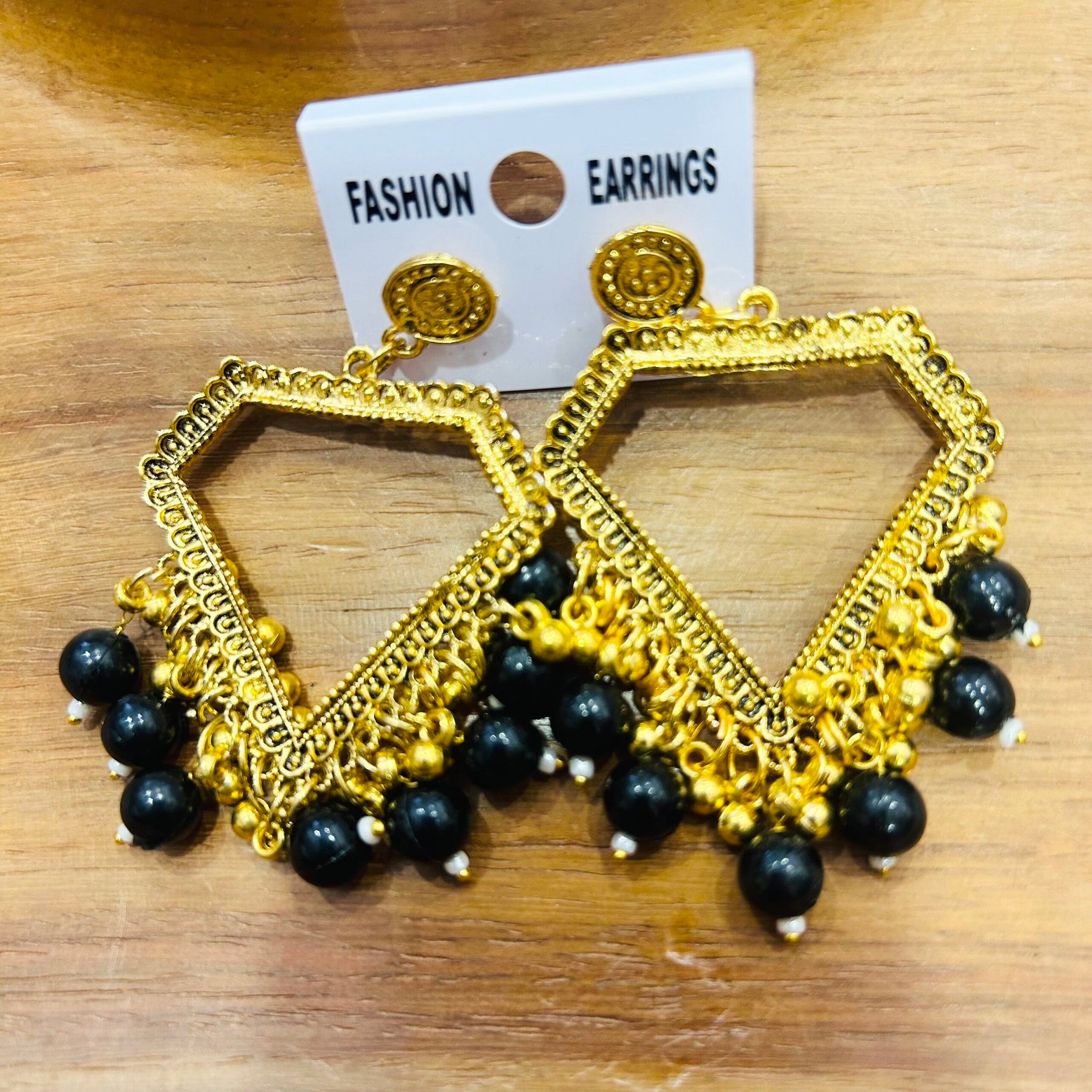 G. Diamond Jhumka - Black Beads