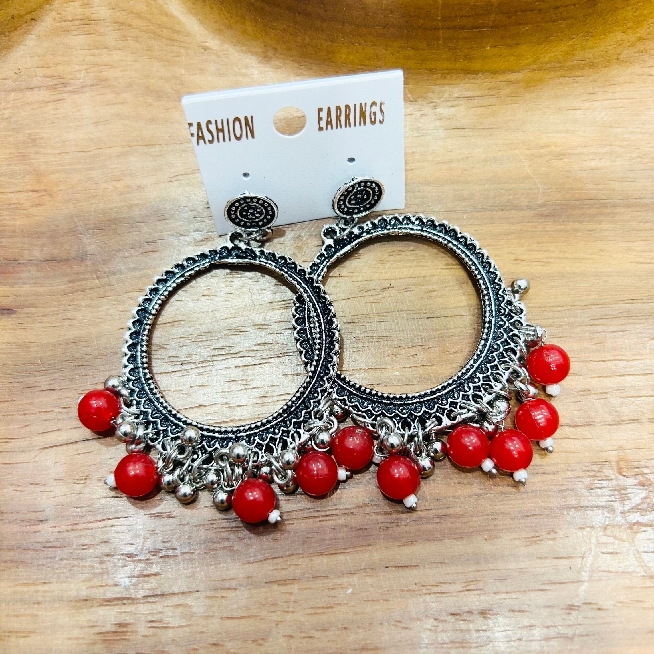 S. Round Jhumka - Red Beads