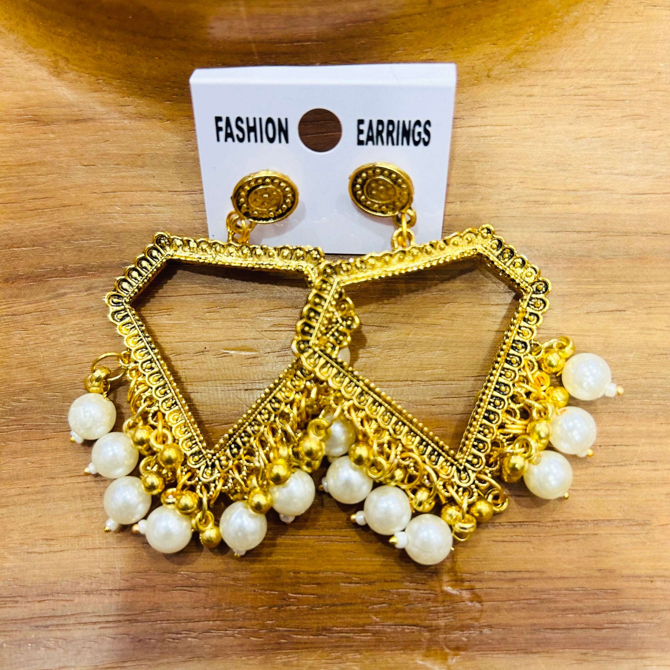 G. Diamond Jhumka - White Beads