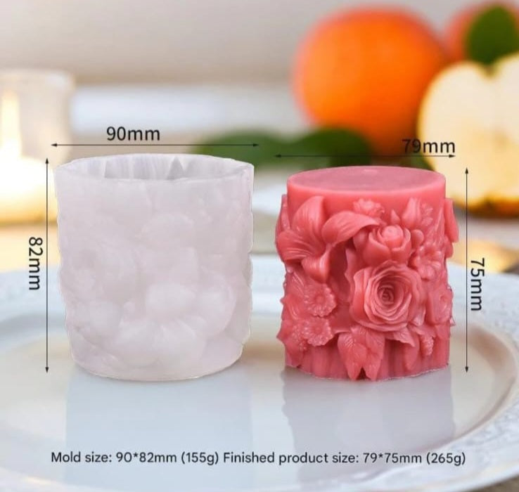Rose pillar succulent  flower candle mould-2