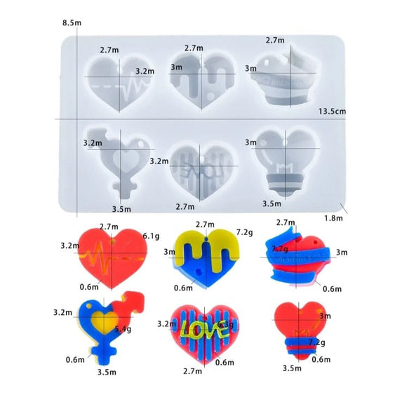 6 cavity heart - shaped keychain & pendant mould