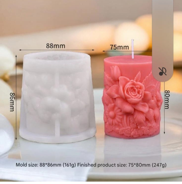 Rose pillar succulent flower candle mould-1