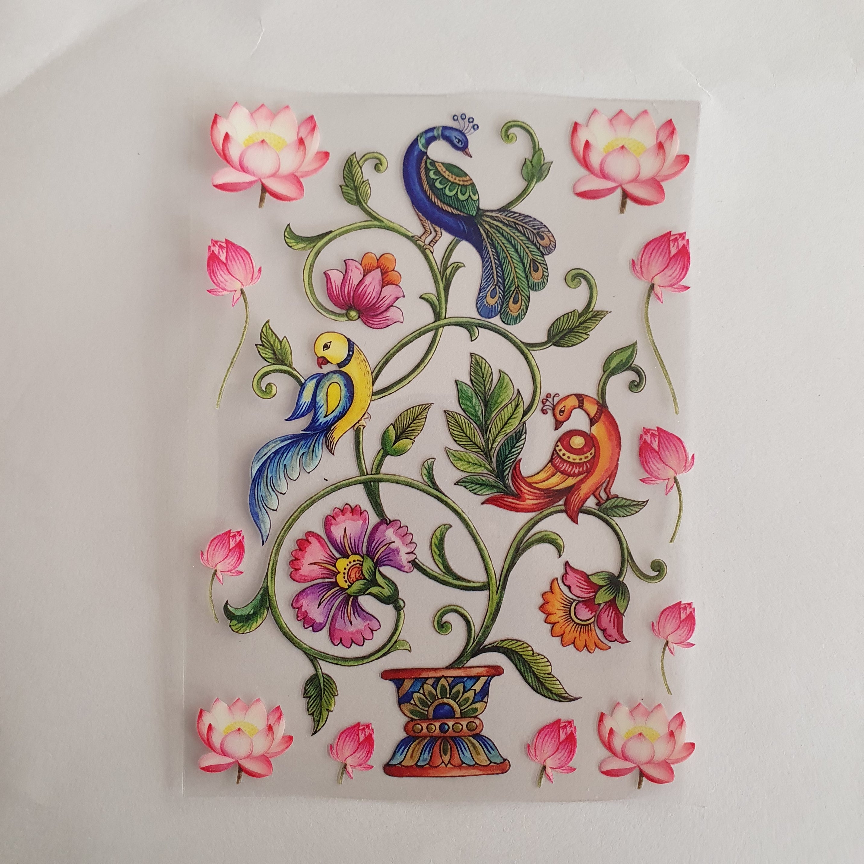 Peacock, Parrots, Lotus Dtf Stickers