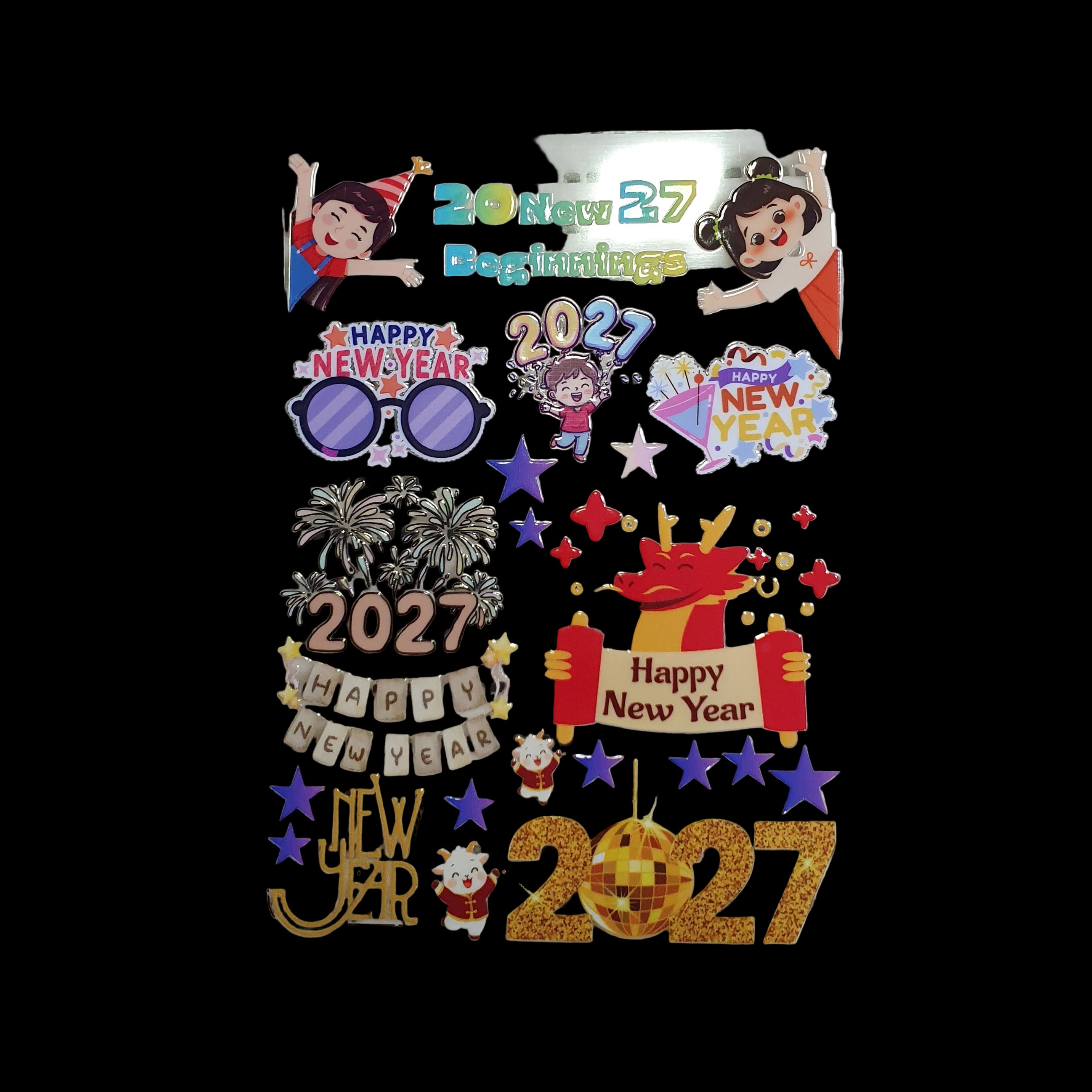 New year Dtf stickers
