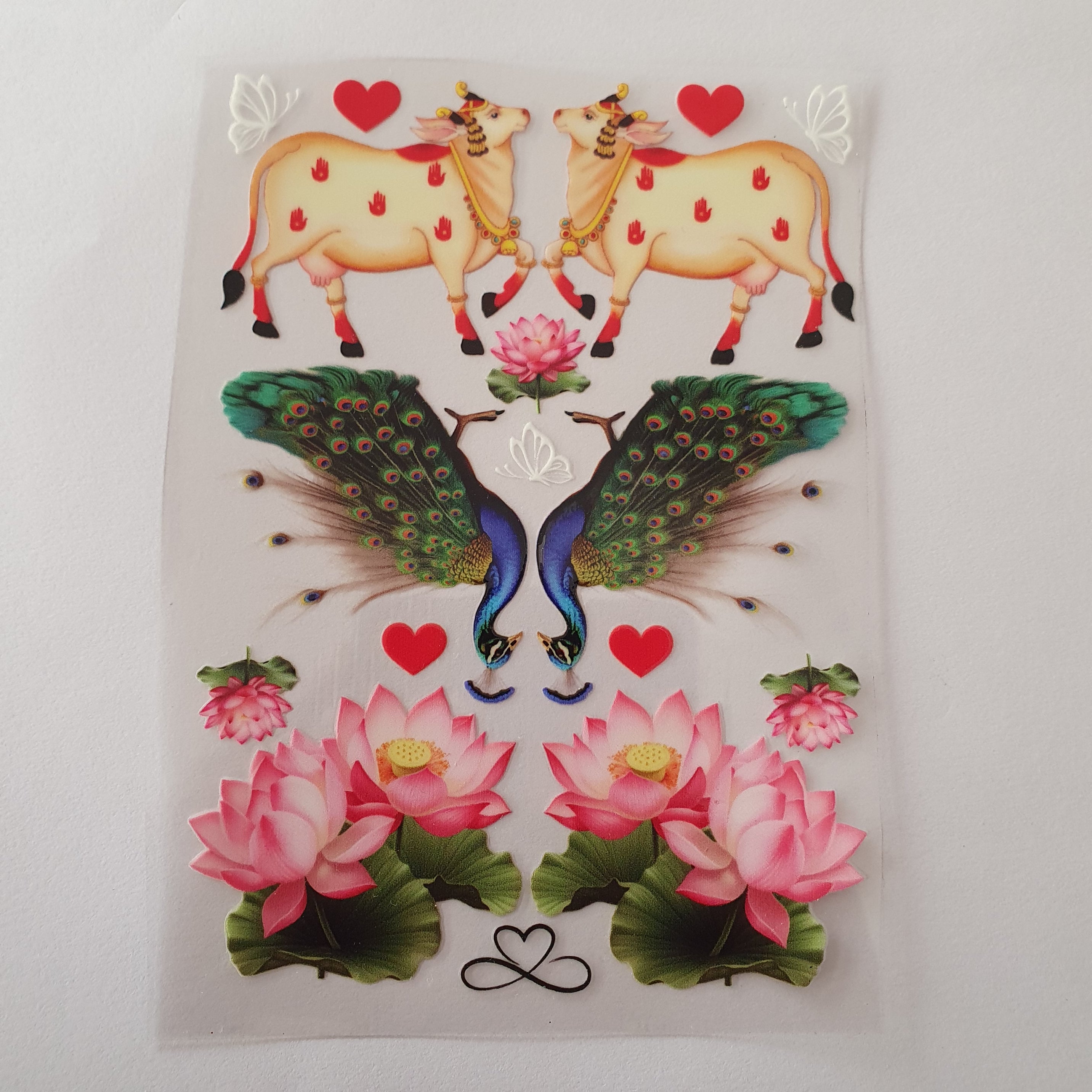 Cow Peacock and Lotus Flower Dtf Stickers